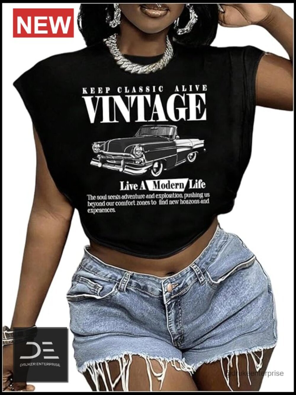 Plus Size Letter Car Graphic Tee - Short Sleeve Crew Neck Crop Top